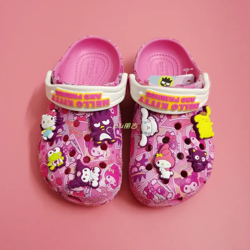 Sanrio Hellokitty Kuromi Pochacco Melody New Summer Girls Cartoon Children Slippers Non-slip Soft-soled Wrap Toe Sandals Gift