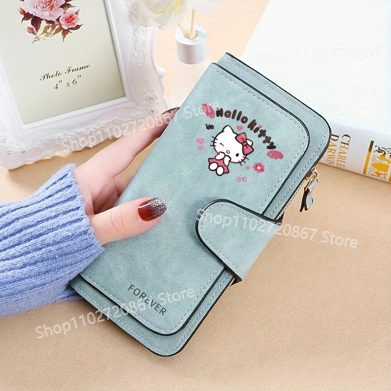 New Hello Kitty Wallet Women Anime Cartoon Fashion Multi-Card Slot Purse  Buckle Nubuck Material Two-color Fabric Wallets Gift