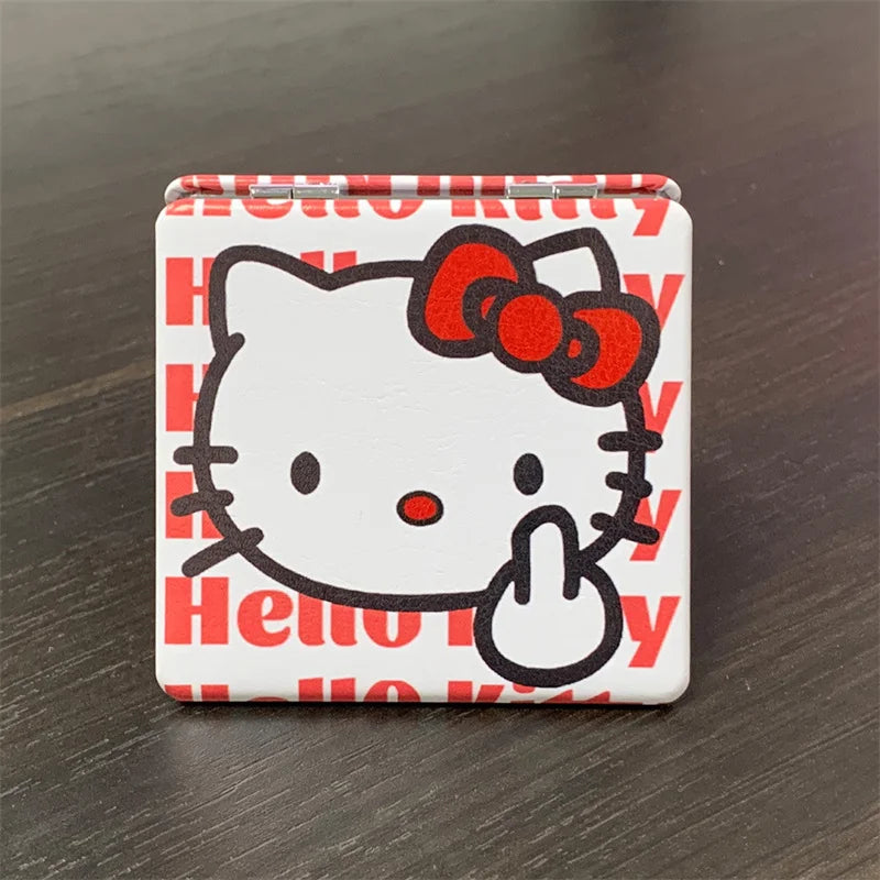 Hello Kitty Mirror Portable Small Mirror Hello Kitty Portable Folding Mirrors Double-Sided Pattern Makeup Gift For Girl