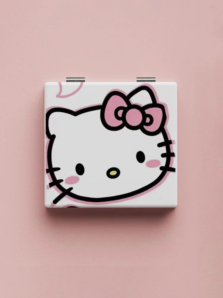 Kawaii Makeup Mirrors Hello Kitty Cartoon Ins Double-sided Mirror Frame PU Leather Cover Carry Folding Mirror Gift