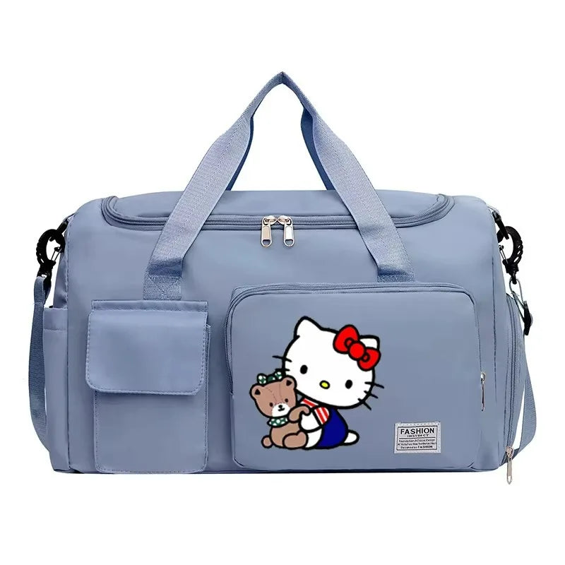 Hello Kitty Women Carry on Travel Bag Large Capacity Gym Weekend Duffle Bags Shoe Compartment Sport Fitness HandBag Girl Gift