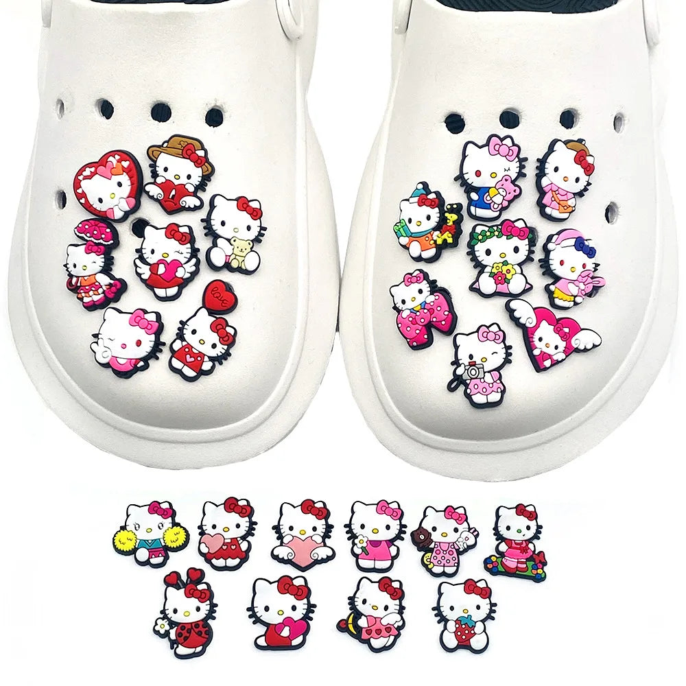 25 PCS Hello Kitty Series Cute Shoe Charms for Clogs Bubble Slides Sandals PVC Shoe Decorations Buckle Accessories for Kids