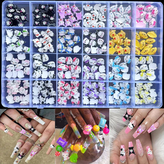 Hello Kitty DIY Nail Art Jewelry Decor Kawaii Kuromi Charms For Manicure DIY Nail Parts Rhinestone Toy Gift for Girls