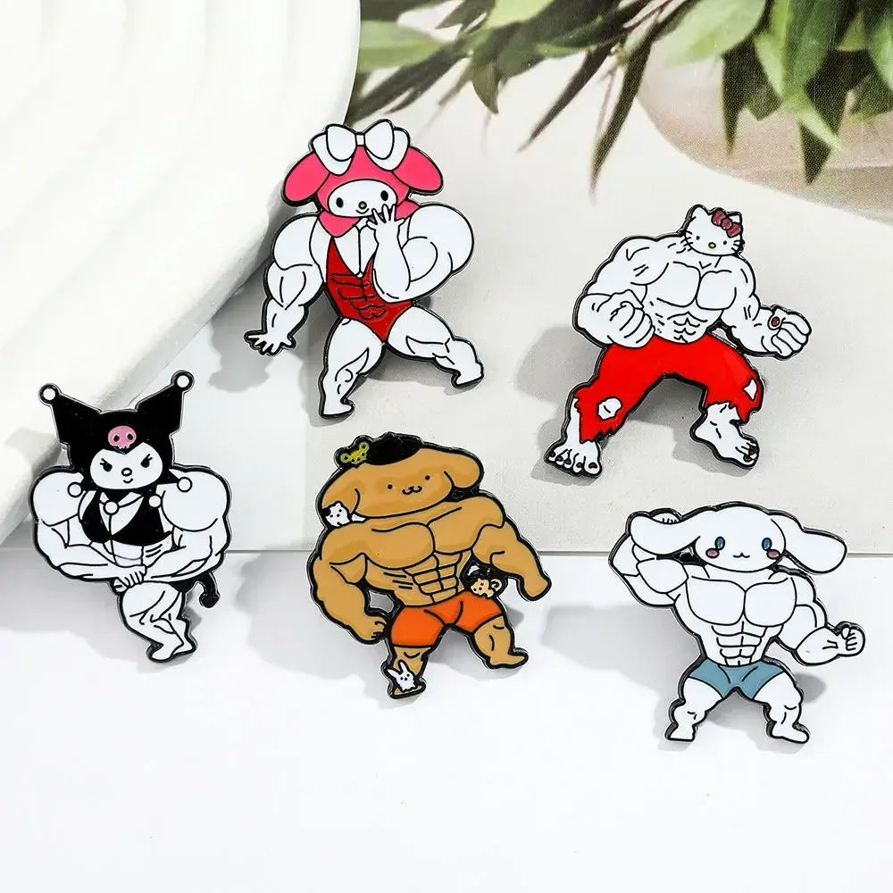 Kuromi brooch cute cartoon muscle my melody and hello kitty bodybuilding king kong barbie kawaii jewelry