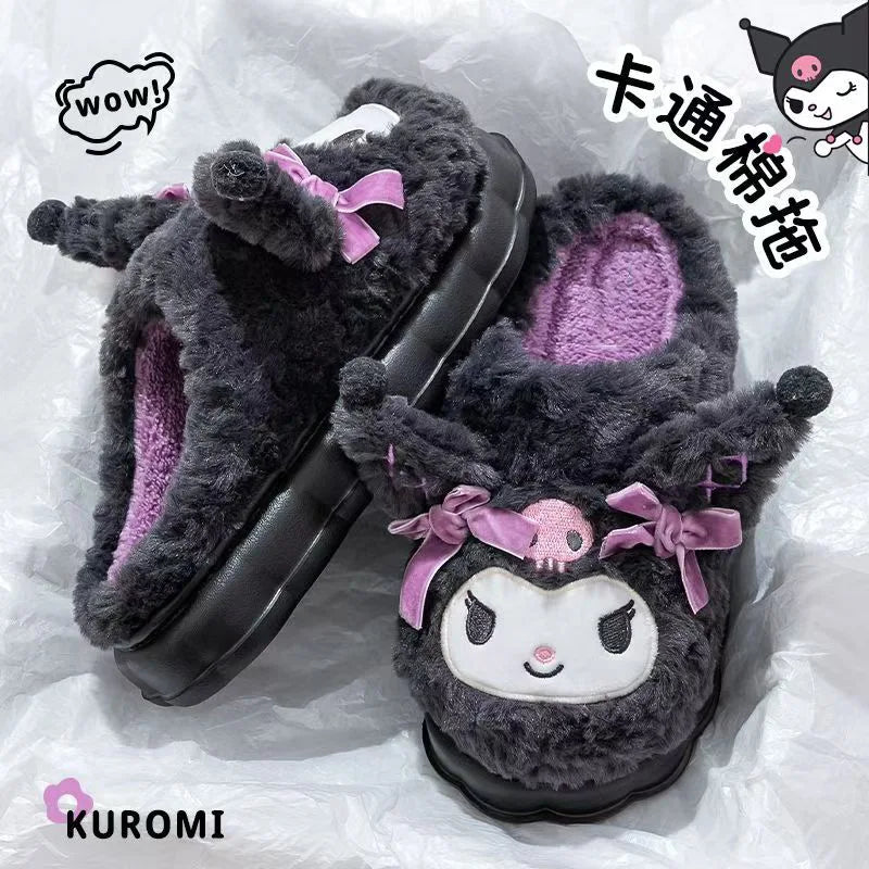 Sanrio Slippers Cartoon Hello Kitty My Melody Kuromi Cinnamoroll Autumn and Winter Warm Cotton Soft Home Shoes Holiday Gifts