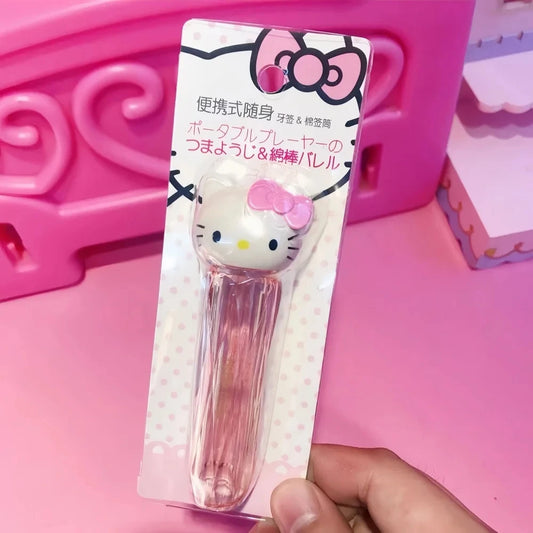 Hello Kitty Portable Toothpick Holder Cute Mini Cartoon Travel Cotton Swab Storage Box Small Container For Girls Gift