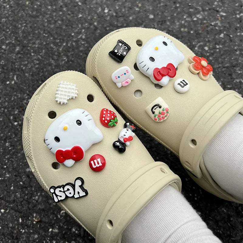 1 Set Lovely Hello Kitty Shoes Accessories Women Girls Sandals Garden Shoe Buckle Decorations Fit Charm DIY Birthday Gift