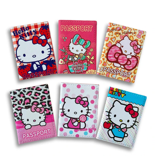 Cartoon HELLO KITTY Travel Passport Cover Wallet Unisex Business Multifunction Credit Card Purse Women's Organizer Passport Case