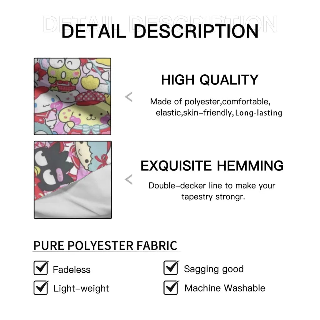 Cute Anime Sanrio Hello Kitty Kawaii Tapestries   Room Decoration Items Home Décor Bedroom Wall Decorating Cloth