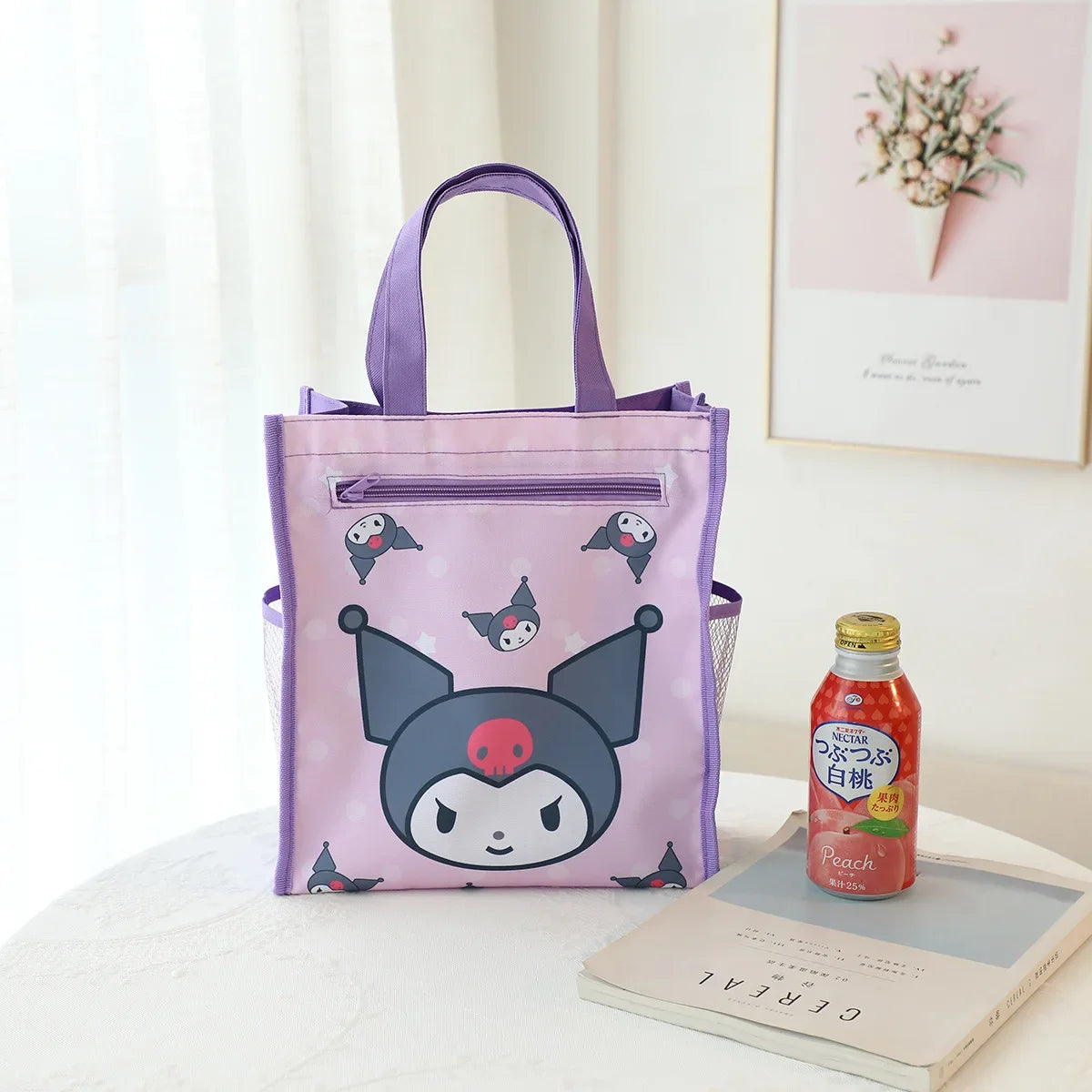 Kawaii Cartoon Handbags Hello Kitty Double Layer Water Proof Tote Bag Cute Kuromi Cinnamoroll Art Pack Shopping Bag Gifts