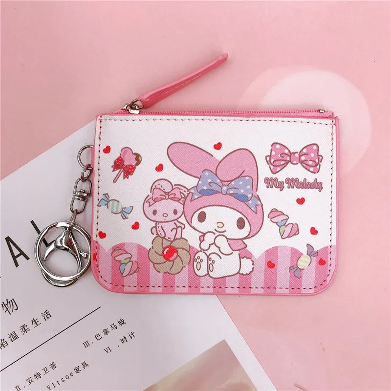 Hello Kitty Coin Purse My Melody Bag Kawaii Wallet Anime Pompom Purin Cinnamoroll Card Holder Children Pu Wallet Gifts