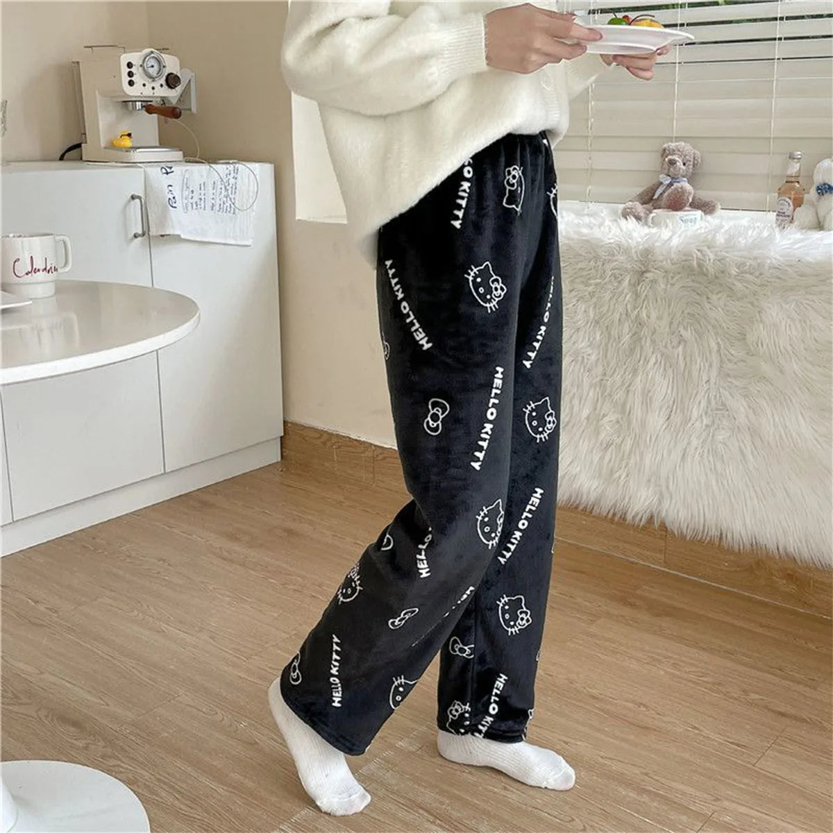 Halloween sanrio Cartoon clothing Christmas Children's Sleepy Pants Winter plush pants Hello Kitty Home Clothing Holiday gifts