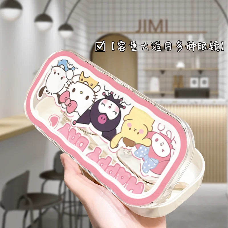 New Hello Kitty Glasses Case Kuromi Storage Box Anime Kawaii Cartoon Transparent Sunglasses Protective Case Girl for Gift