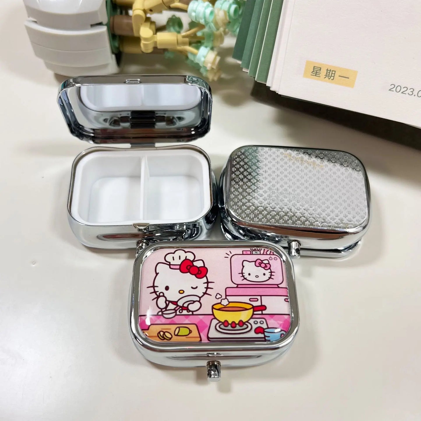 Hello Kitty Portable Jewelry Box with HD Mirror Mini Sealed Sub package Box Cute Cartoon Travel Storage Box