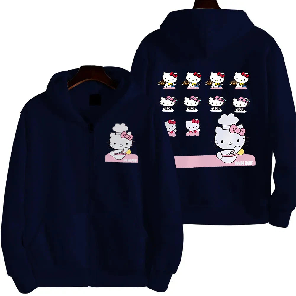 Anime Cute Printed Hoodies Women Cartoon Hello Kitty Y2k Korean Students Loose Sweatshirt Fashion Sweet Cardigan Clothing