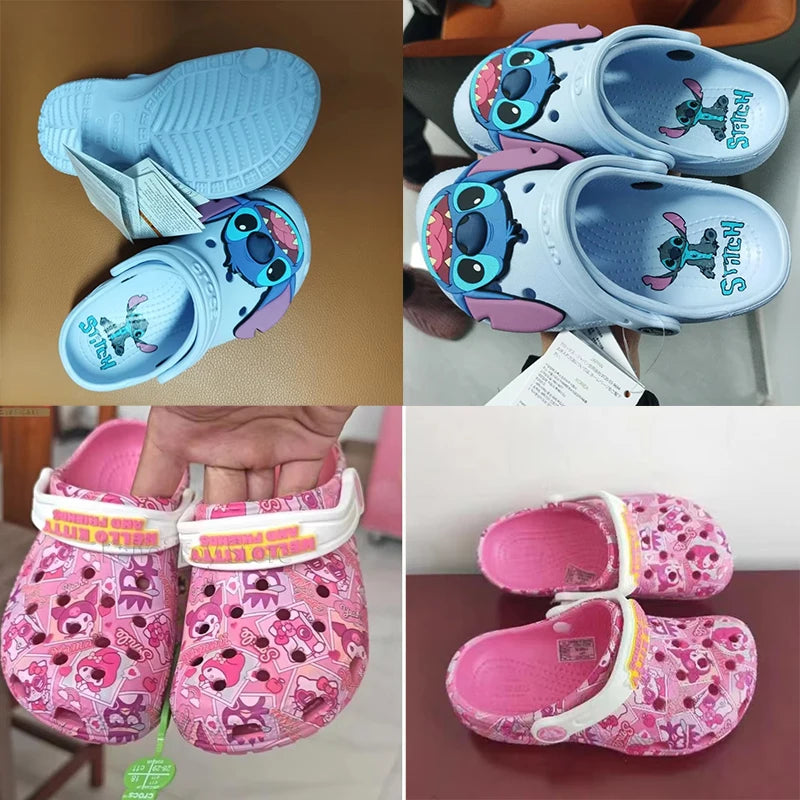 Hello kitty Kuromi Stitch Melody Summer Girls Cartoon Children Slippers Non-slip Soft-soled Wrap Toe Sandals Girl Gift