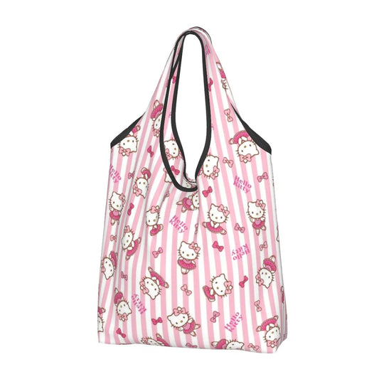 Custom Hello Kitty Groceries Shopping Bag Funny Shopper Shoulder Tote Bags Large Capacity Portable Handbag