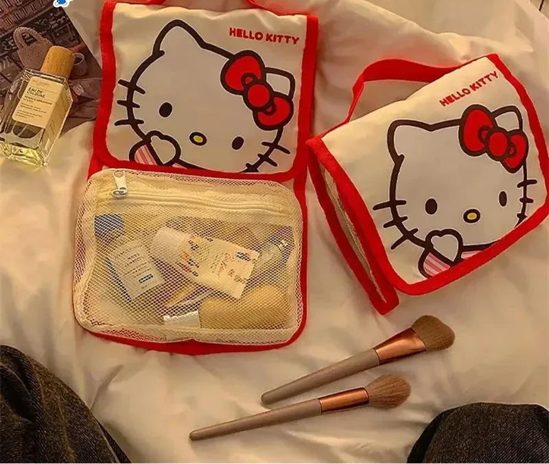 Sanrio Folding Makeup Bag Hello Kitty Large Capacity Cartoon Pencil Case Cute Travel Kuromi Portable Cosmetics Brush Storage Bag