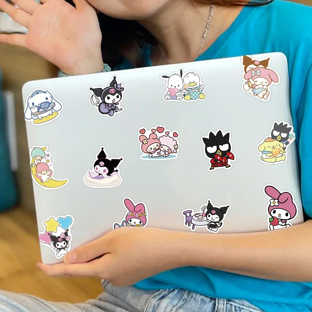 Kawaii Hello Kitty Stickers My Melody Kuromi Decals for Kids DIY Waterproof Laptop Phone Diary Cute Cartoon Sanrio Sticker Toy