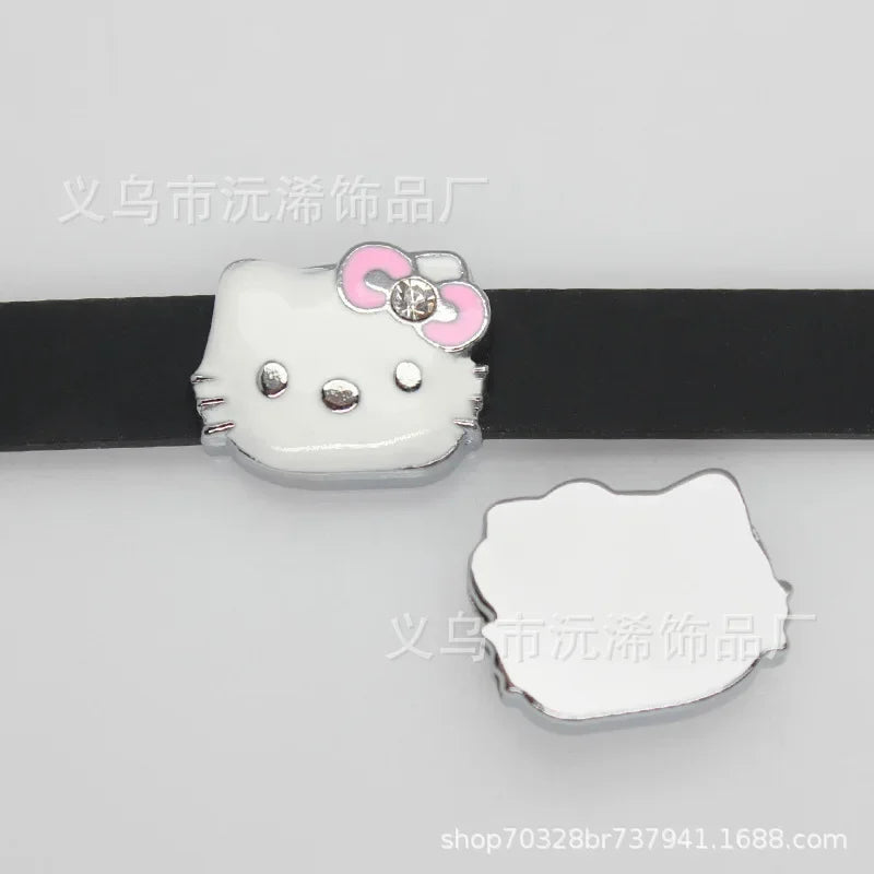 5cps 8mm Enamel Hello Kitty Charms Accessories DIY Wrist Strap Bracelet Collar Handmade Beads for Jewelry Making Kids Gifts