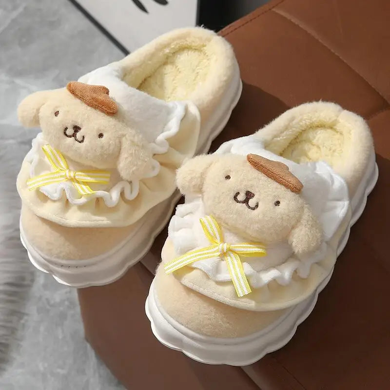 Sanrio Slippers Cartoon Hello Kitty My Melody Kuromi Cinnamoroll Autumn and Winter Warm Cotton Soft Home Shoes Holiday Gifts