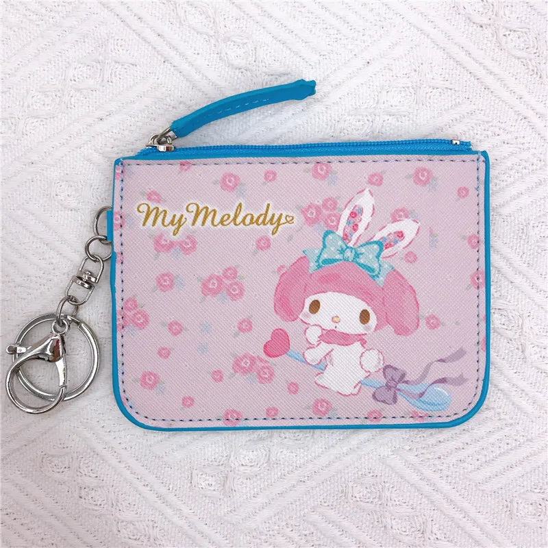 Hello Kitty Coin Purse My Melody Bag Kawaii Wallet Anime Pompom Purin Cinnamoroll Card Holder Children Pu Wallet Gifts