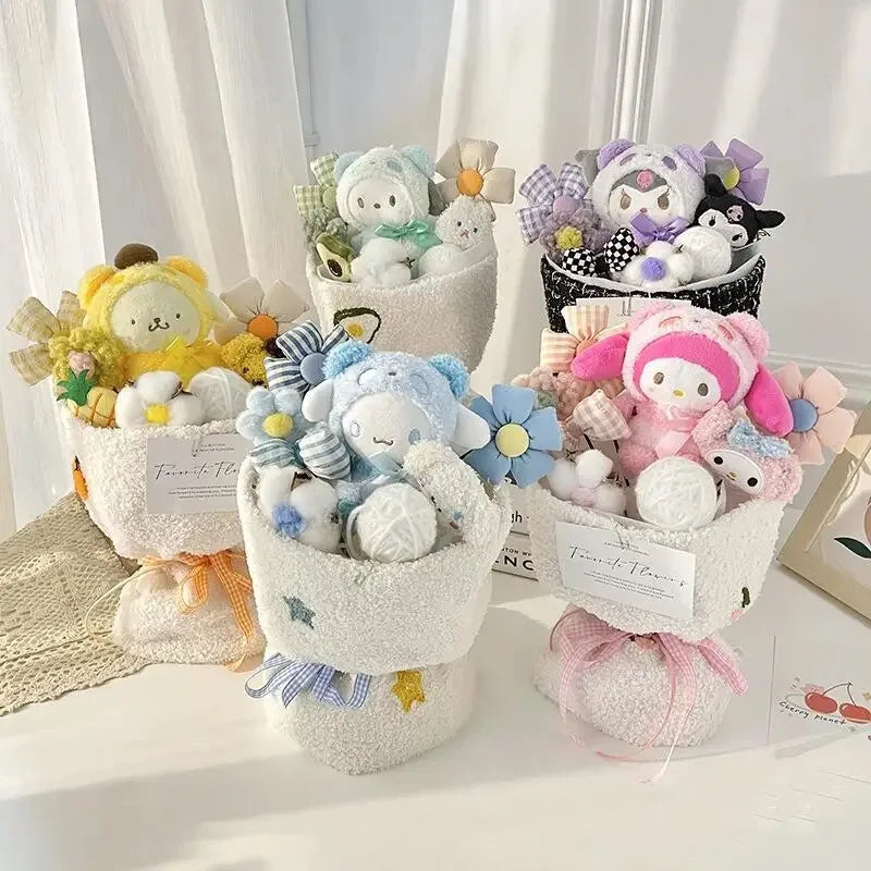 Hello Kitty Bouquet Cute Cartoon Plush Doll Flower Cinnamoroll Kuromi My Melody Toys Flower Girl & Child Holiday Gifts