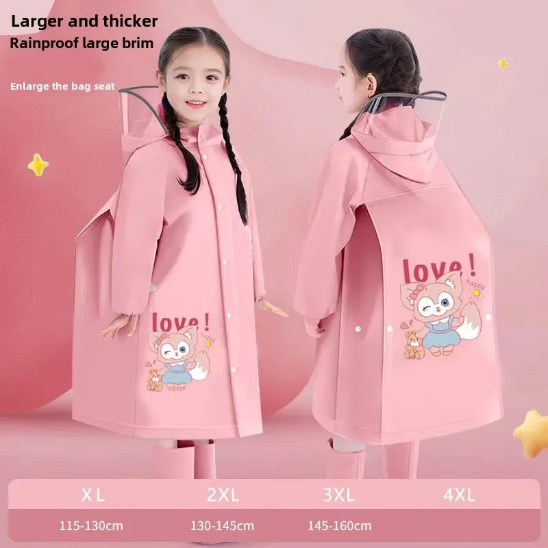 Cartoon kuromi children's raincoat for students going to school with school bag, cute anime raincoat outdoor waterproof