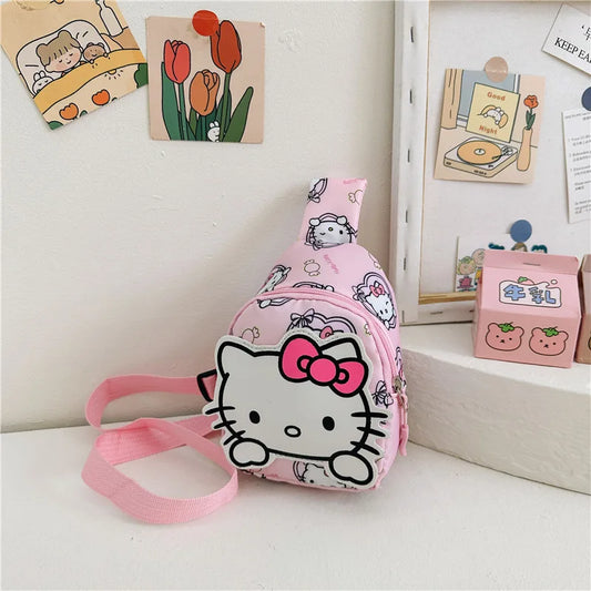 Kawaii Hello Kitty Chest Bag Crossbody Bags Kuromi My Melody Cinnamoroll Messenger Shoulder Handbag for Women Toys Girls