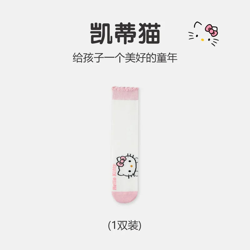 Hello Kitty Knee Long Sock Breathable Thin Sanrio Socks Accessories KT Cat Girl Middle Tube Socks Calf Sock Child Birthday Gift