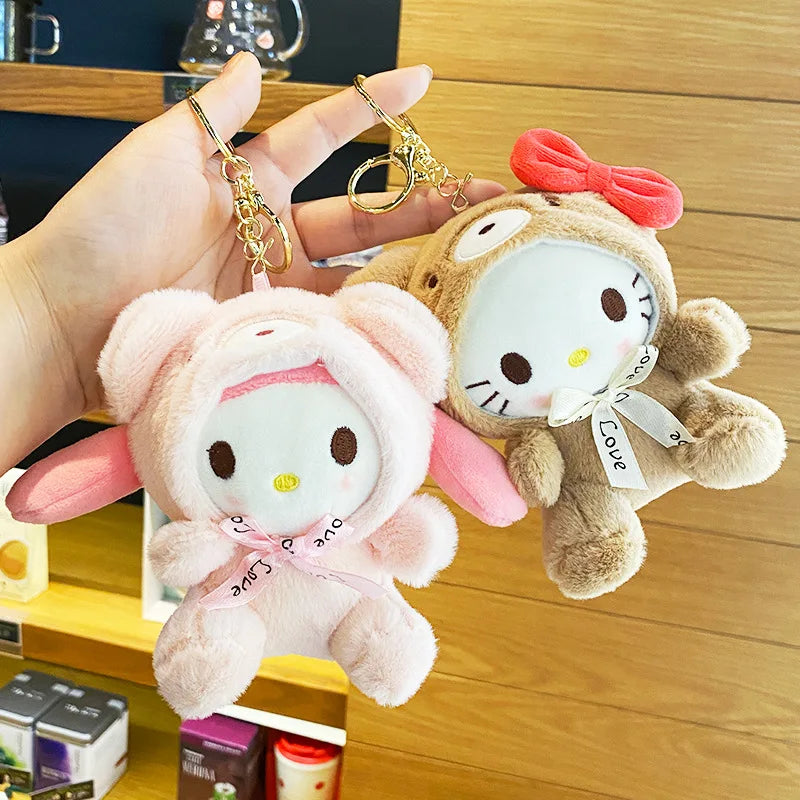 Plush Toy Kawali Hello Kitty Kuromi My Melody Soft Stuffed Keychain Cinnamoroll Bag Pendant Stuffed Doll Girl Kid Gift