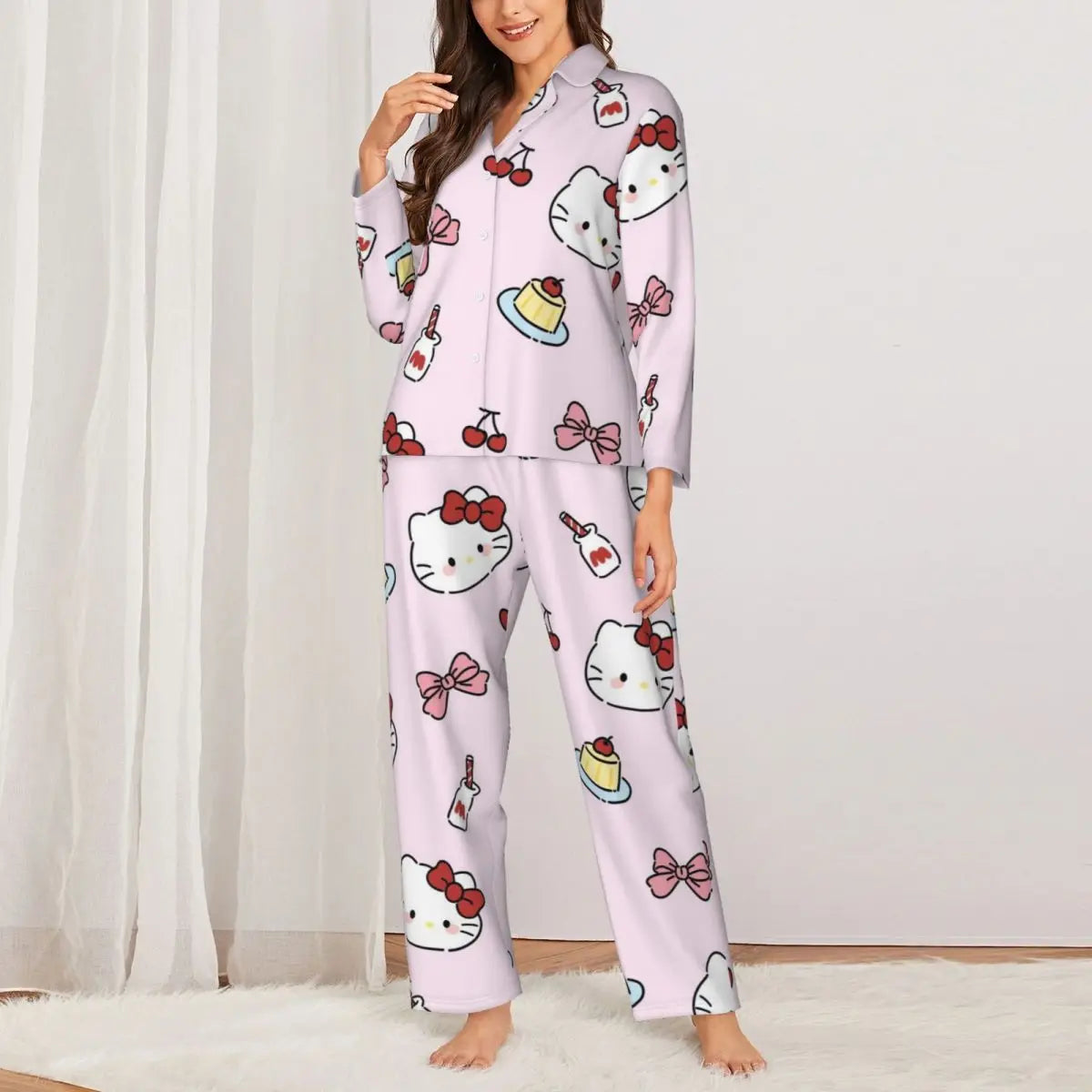 Cute Hello Kitty Women's Pajamas Set 2 Piece Set For Women Casual Long sleeve Suit