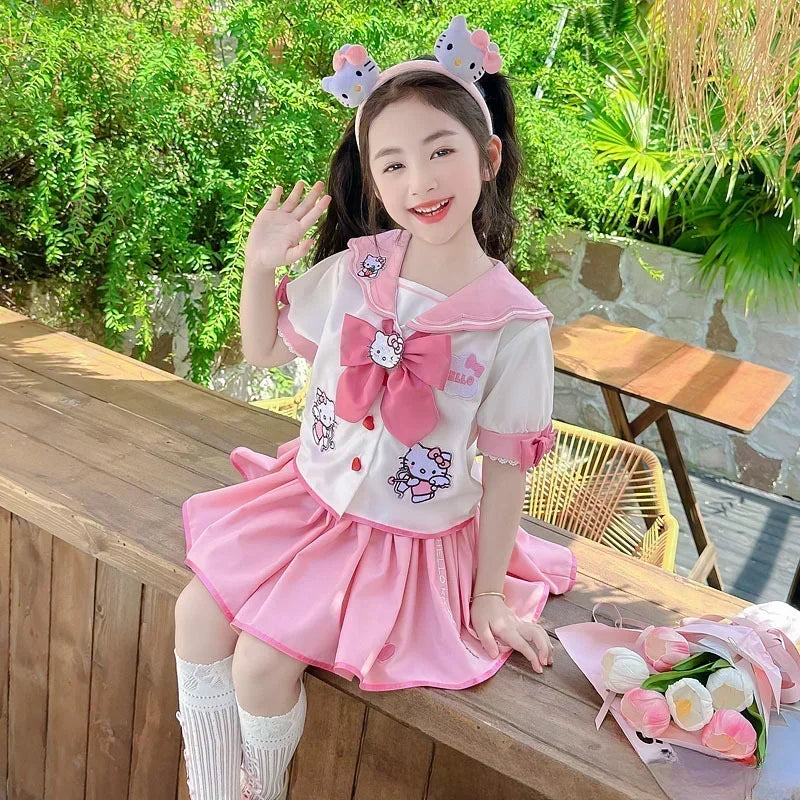 HelloKitty Children's CosPlay Academy Style Pleated Skirt Girl Princess Clothes Children's JK Uniform Birthday Gift