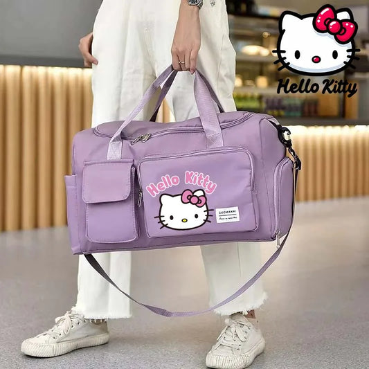 Hello Kitty Women Carry on Travel Bag Large Capacity Gym Weekend Duffle Bags Shoe Compartment Sport Fitness HandBag Girl Gift