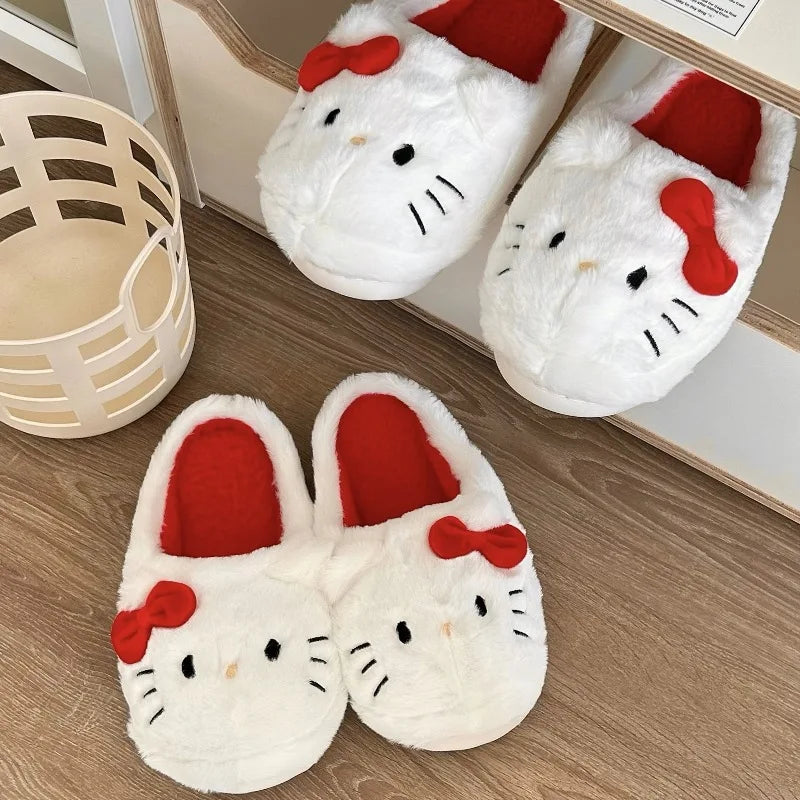 Plush Slippers Hello Kitty Kawaii Cute Student Autumn Winter Bedroom Soft Padded Plush Bedroom Adult Shoes Girls Xmas