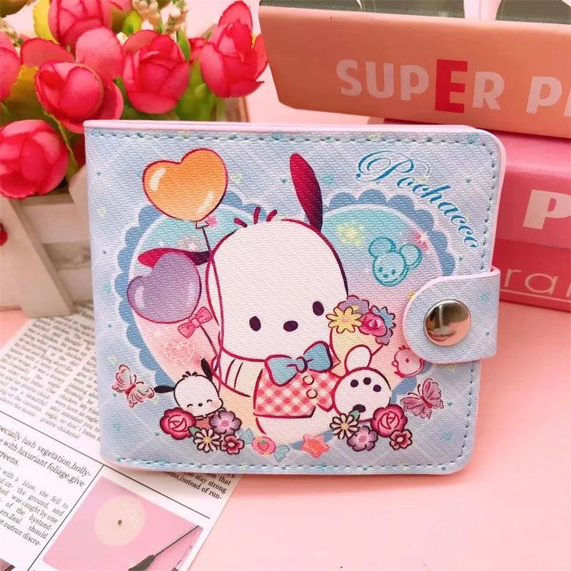 Hello Kitty Cinnamoroll My Melody Kuromi New Pu Casual Money Bag Coin Purse Card package Wallet With Buttons ﻿