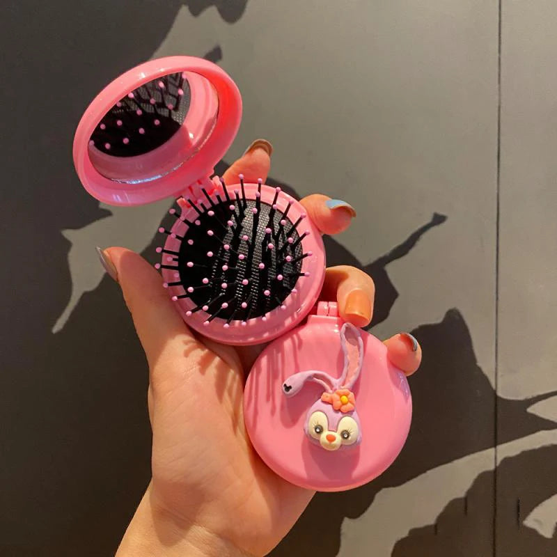 Kawaii Hello Kitty Makeup Mirror Y2K Anime Kuromi Melody Cinnamoroll Cute Folding Airbag Comb Mini Carry-On Small Mirror