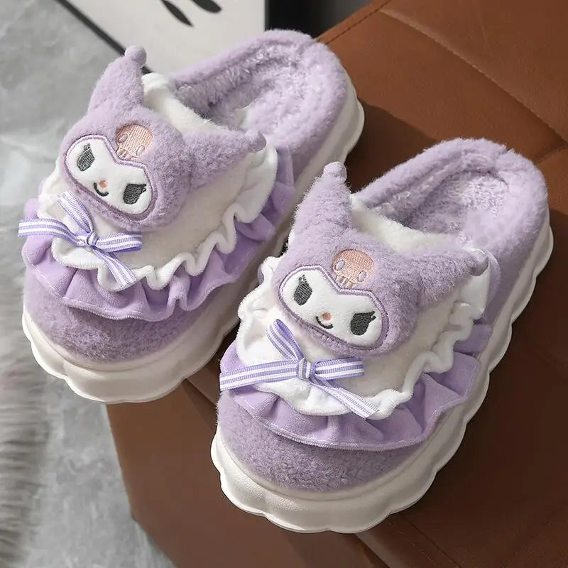 Sanrio Slippers Cartoon Hello Kitty My Melody Kuromi Cinnamoroll Autumn and Winter Warm Cotton Soft Home Shoes Holiday Gifts