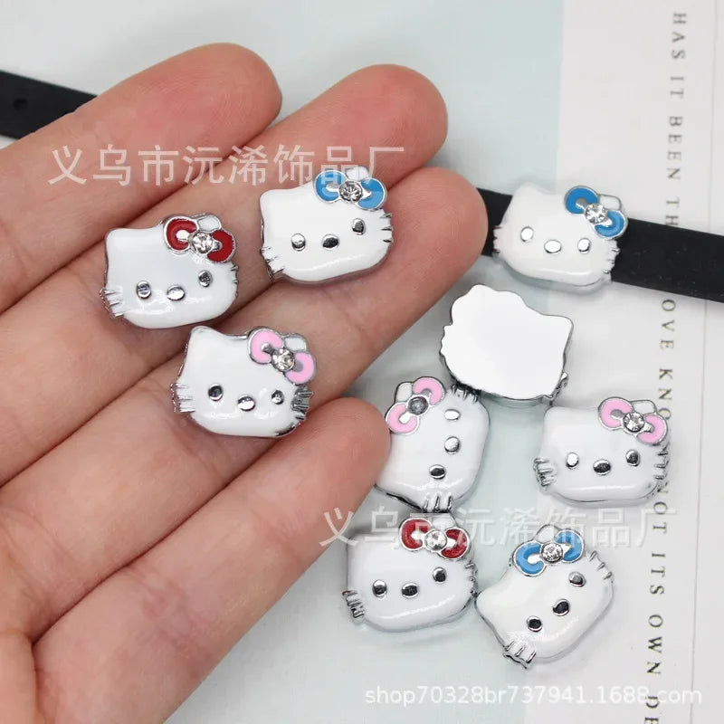 5cps 8mm Enamel Hello Kitty Charms Accessories DIY Wrist Strap Bracelet Collar Handmade Beads for Jewelry Making Kids Gifts