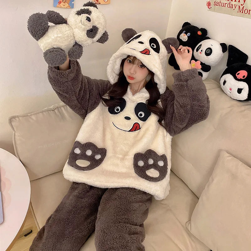 Crayon Shin-Chan Winter Pajama Set Thickened Coral Velvet Hooded Pajamas Set Cartoon Couple Style Pajama Set Holiday Gift Toy