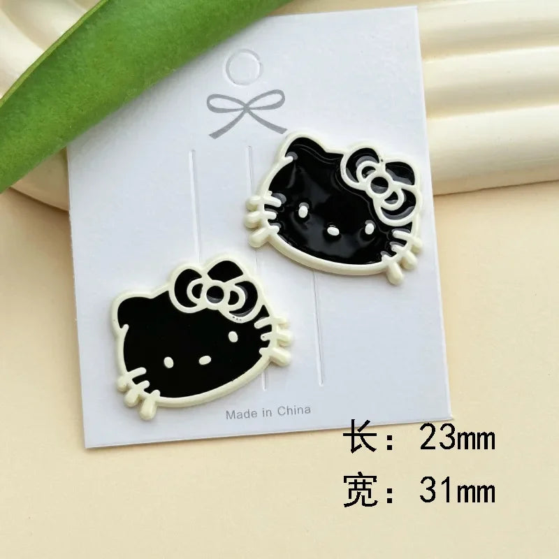 5pcs Cute Black Pink Hellokitty Cat Bow Fish Acrylic DIY Jewelry Accessories Mobile Phone Case Hole Shoes Patch Hairpin Material