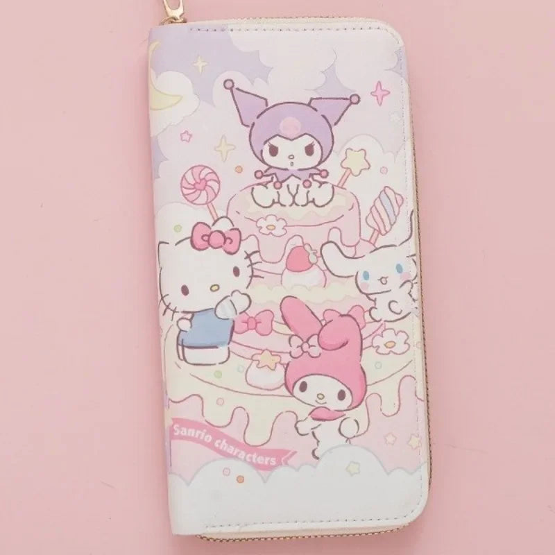 Hello Kitty Purse Long Zipper Texture Student Card Bag Large Capacity Coin Purse Kawaii KT Cute Bank Card Bag Storage Bag