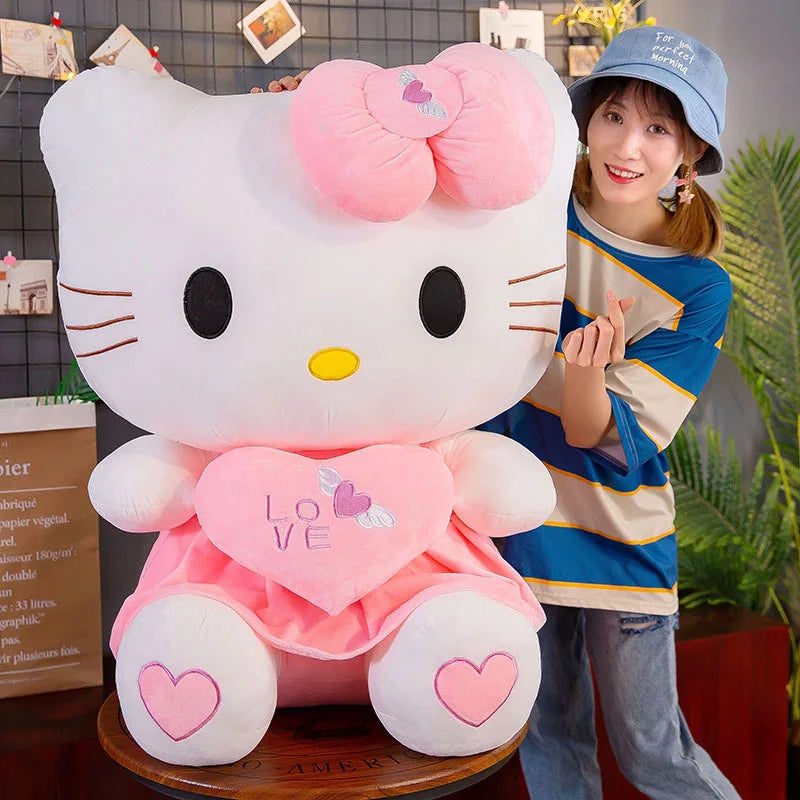 24-55cm Hello Kitty Cat Plush Toys Cartoon KT Cat Plushie Doll Soft Stuffed Anime Pillow Birthday Gifts For Kids Girls