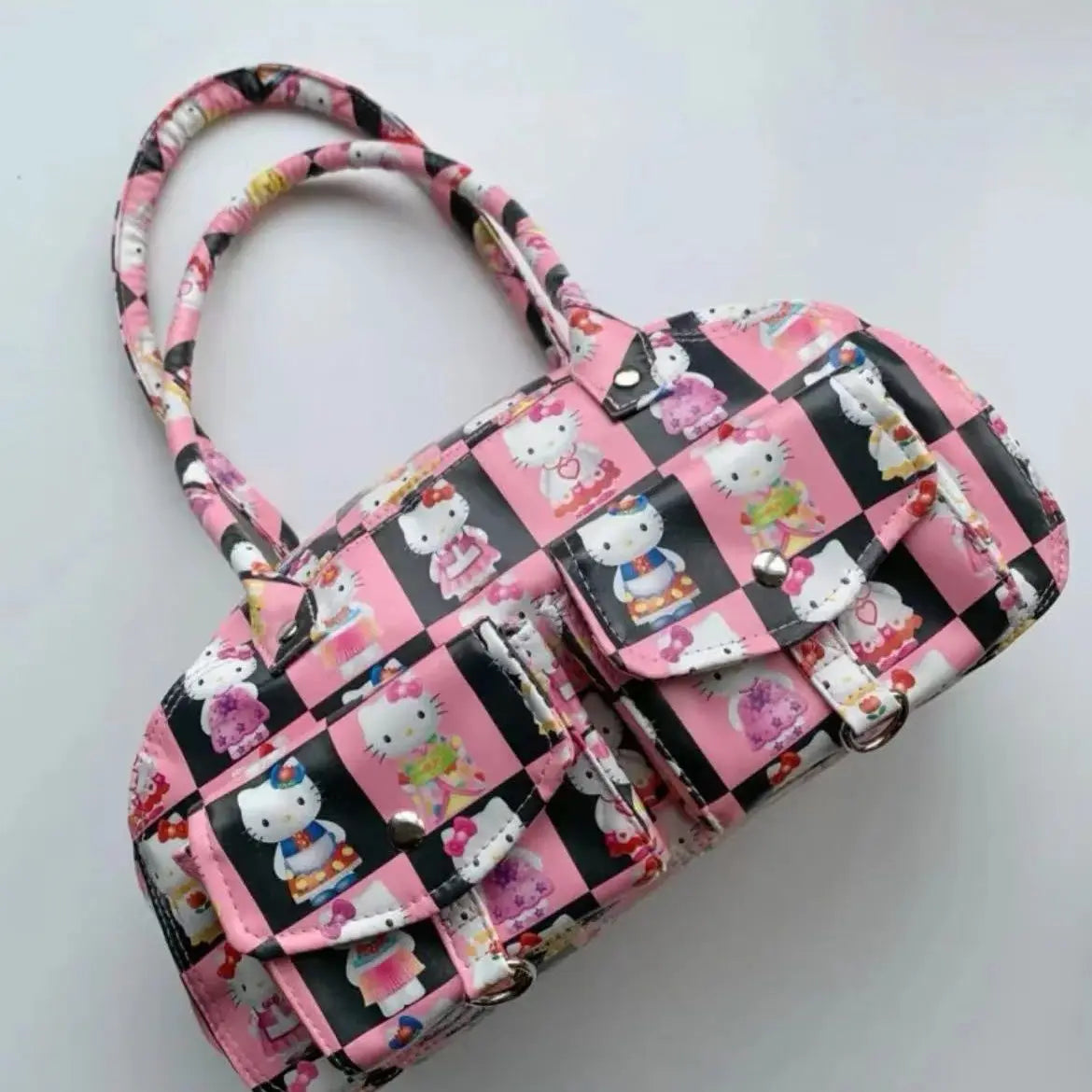 Hello Kitty New Full Printed Fashion PU Bags Y2k Female Cartoon Aesthetic Cute Tote Bag Women Luxury Design Handbags