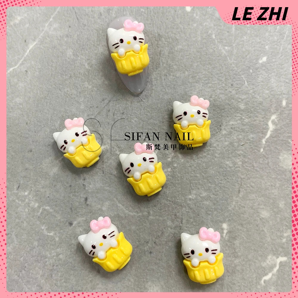 20PCS Kawaii Cartoon 3D Nail Accessories Hello Kitty Kuromi Dress Up Bowknot Decoration Art Charms DIY Jewelry Supplies Gift