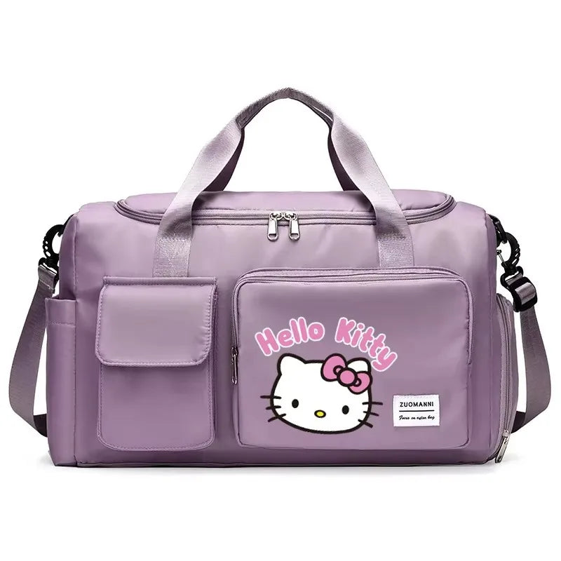 Hello Kitty Women Carry on Travel Bag Large Capacity Gym Weekend Duffle Bags Shoe Compartment Sport Fitness HandBag Girl Gift