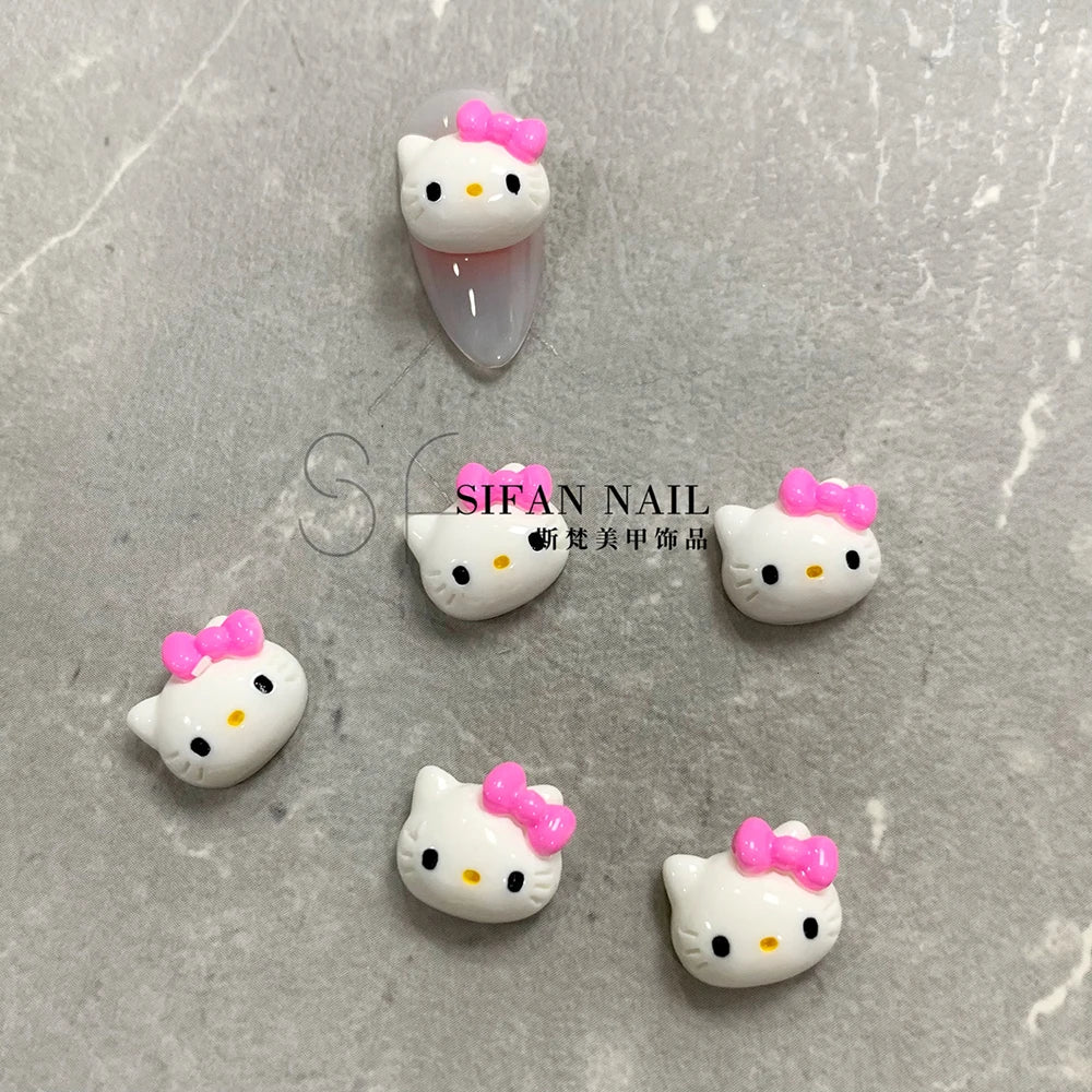 20PCS Kawaii Cartoon 3D Nail Accessories Hello Kitty Kuromi Dress Up Bowknot Decoration Art Charms DIY Jewelry Supplies Gift