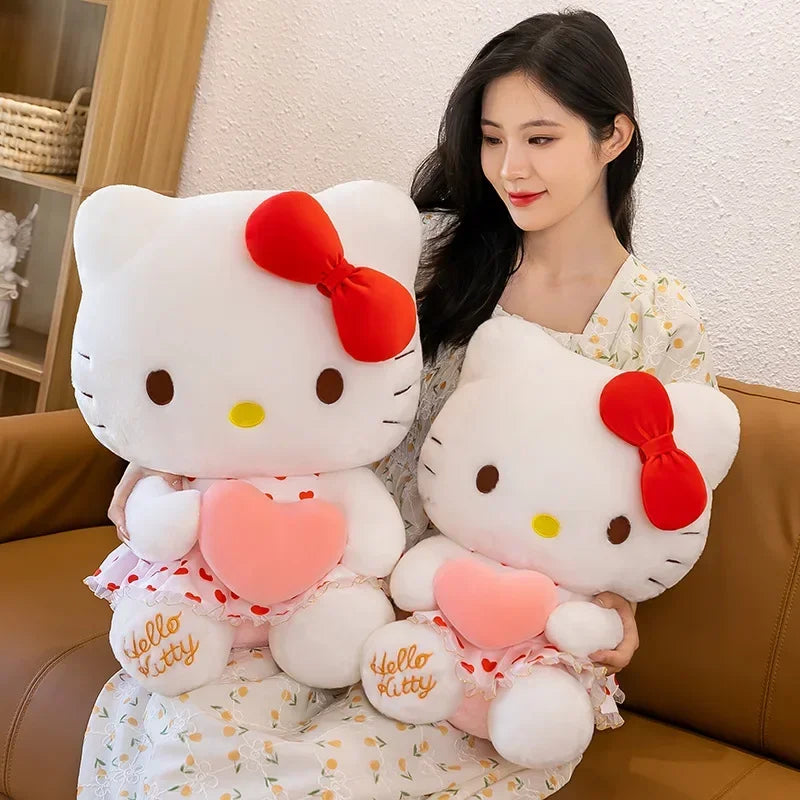 New Cartoon Anime Sheer Dress Hello Kitty Plush Doll Big Cute Room Decoration Plush Toy Sleeping Pillow Kawaii Soft Toy