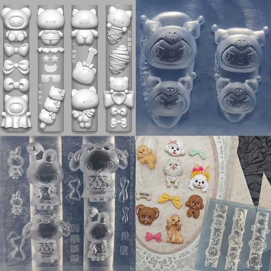 Kawaii cartoon Sanrio Hello Kitty Mymelody Kuromi Nail Art Mold Rabbit bear Lion DIY Design Silicone Nails Mold Manicure Tool