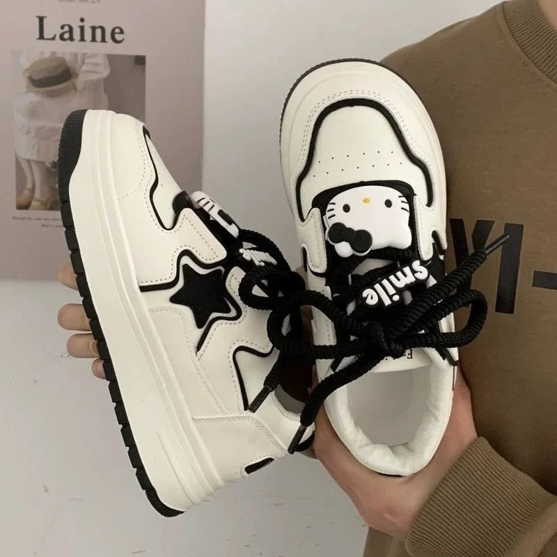 Hello Kitty Y2k Platform Off White Shoes for Women Versatile Casual Sneakers Students 2000s White Sneakers Women 2024 New